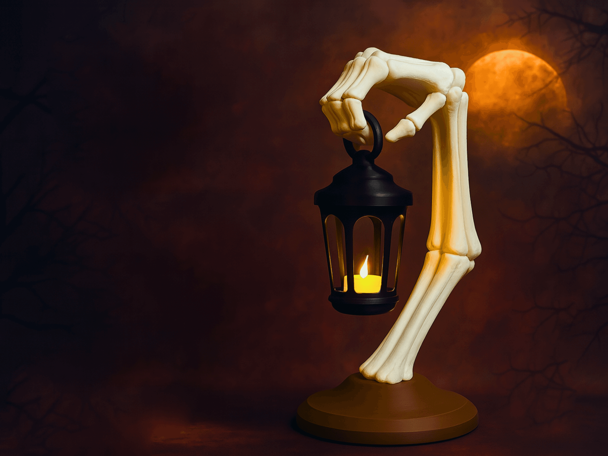 Day of the Dead Skeleton Hand Lantern Lamp (with LED Tealight