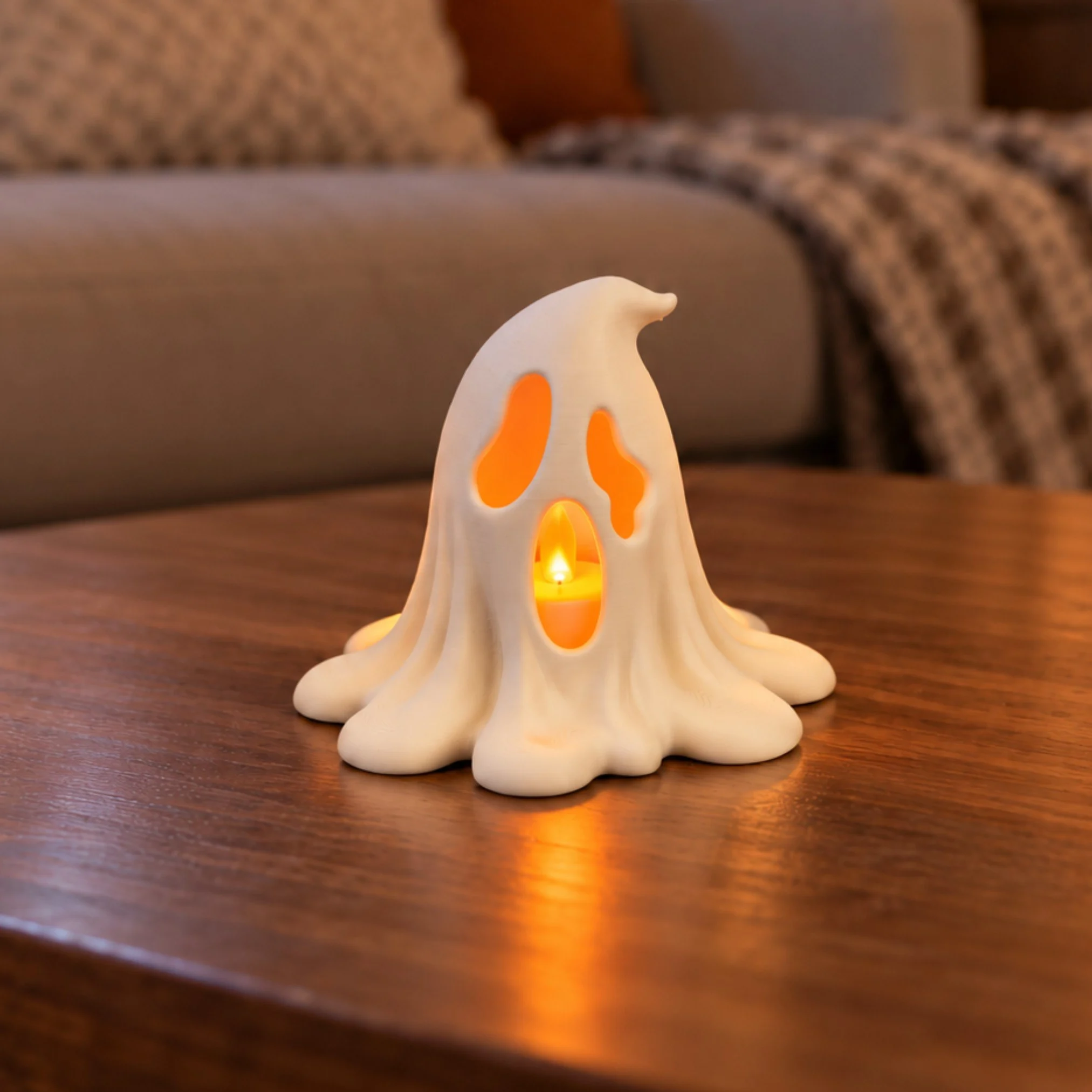 Screaming ghost tea light holder glowing, 3D printed by Vivyd